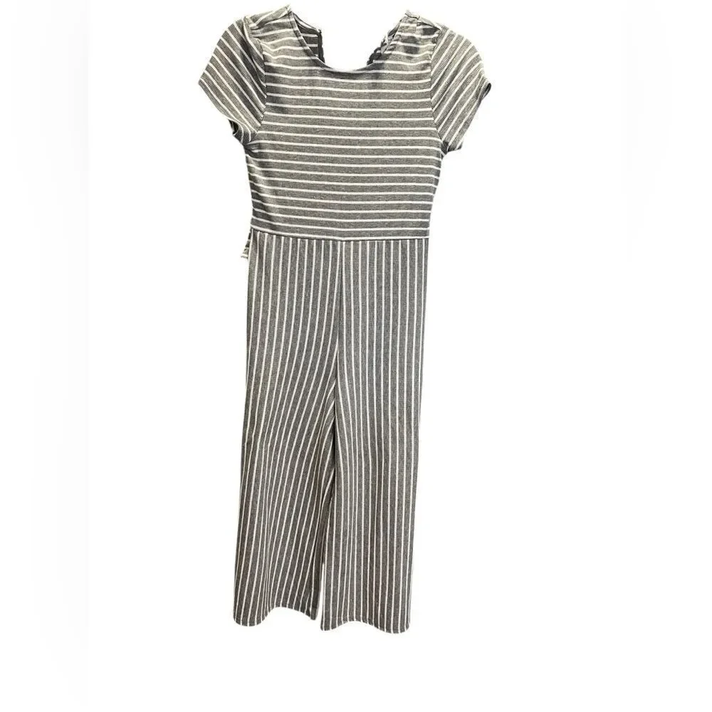 NWT Arizona Girls Gray & White Striped Jumpsuit Tie in Back - Size XL/16